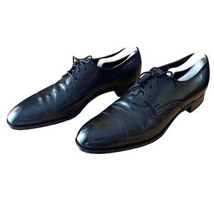 ALAN McAfee London Vintage Black Leather Plain Toe Lace Up Dress Shoe Size 9.5 B